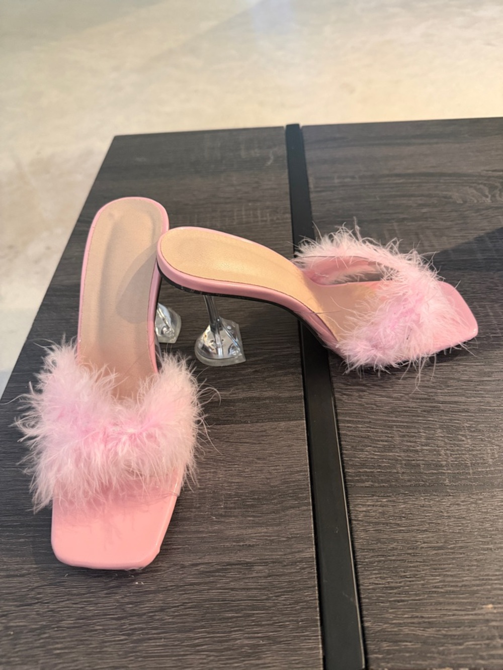 Pink Feather Slide Mules - Women